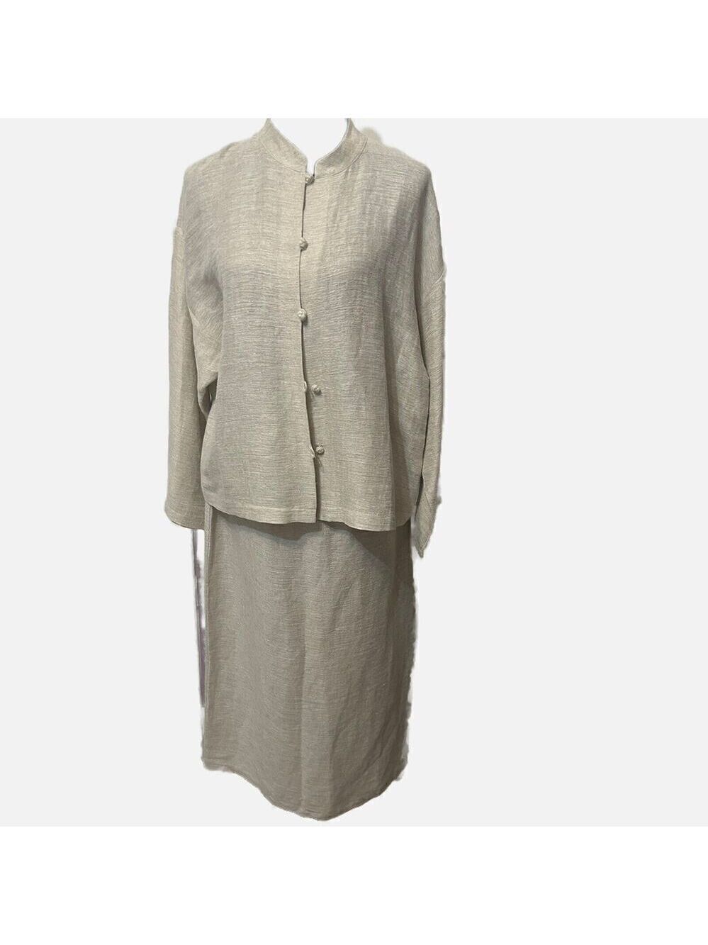 Eileen Fisher Medium 2 Piece Jacket Skirt Set Linen Cotton Lagenlook Office